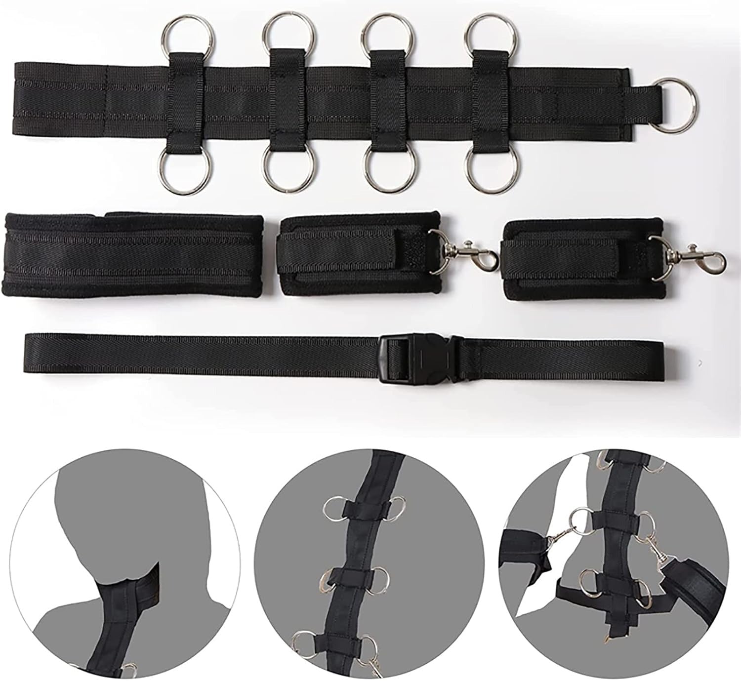 Adjustable SM bondage set with collar and handcuffs for couples