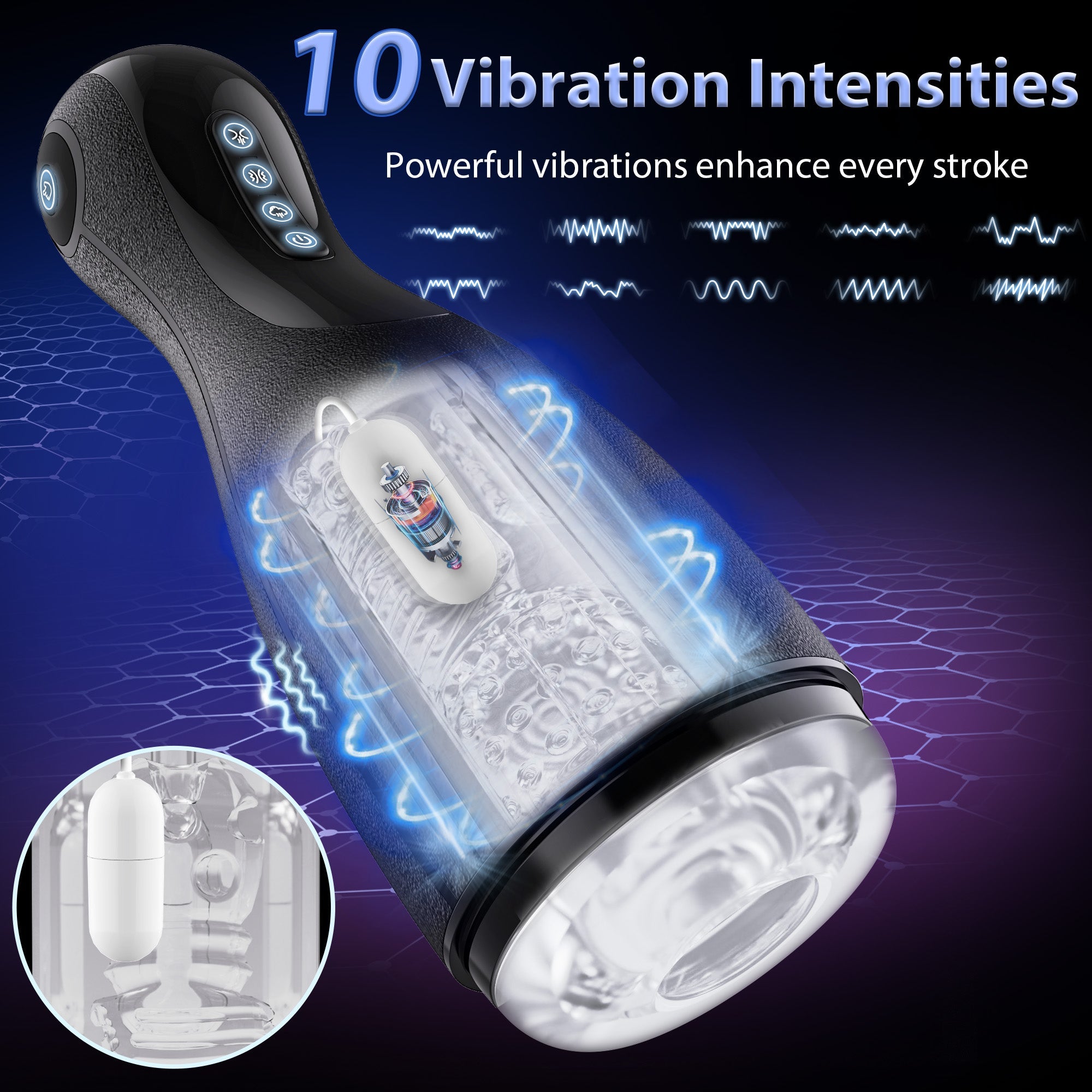 AMOVIBE Male Sex Toy with 3 Squeezing Modes, 3 Suctions & 10 Vibrations