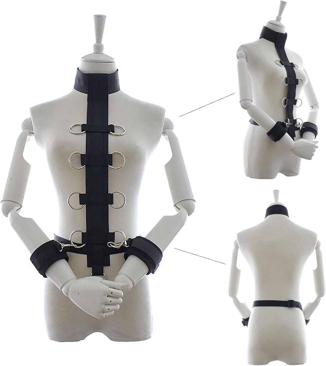 Adjustable SM bondage set with collar and handcuffs for couples
