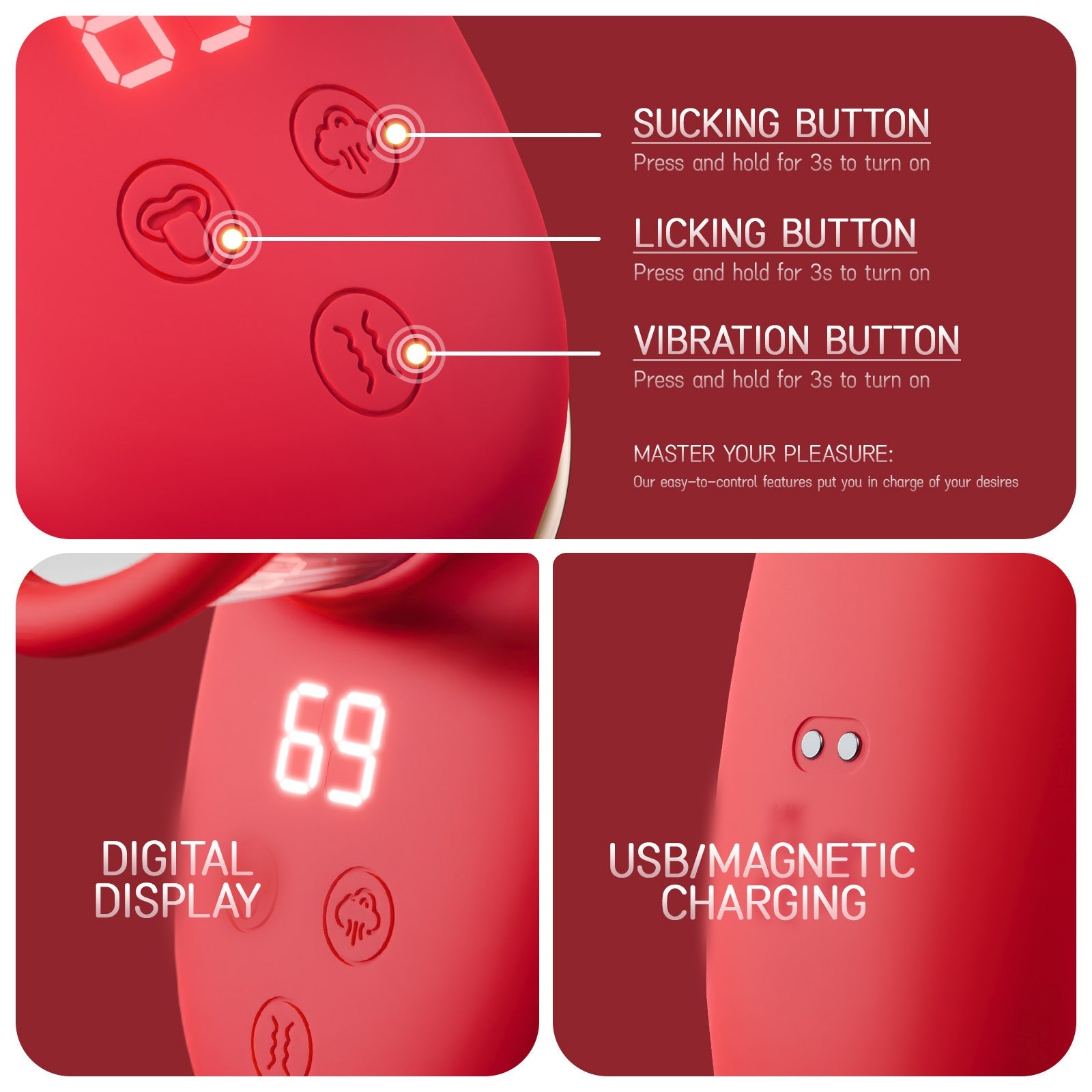 Adult Toys for Women Sucking Vibrator, 3 Sucking, 9 Tongue Licking & V